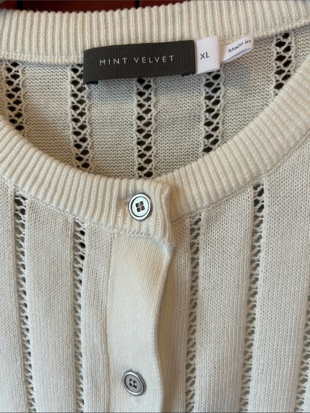 MINT VELVET Broderie Sleeve Button Cotton Top, Soft White, Size XL - Picture 7 of 8
